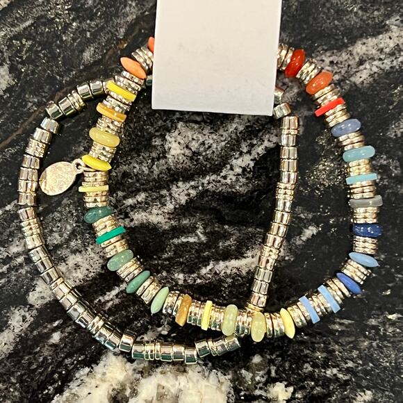 NWT LOFT Rainbow & Gold Pride Beaded Bracelet - Set of 2 Bracelets - Picture 10 of 10